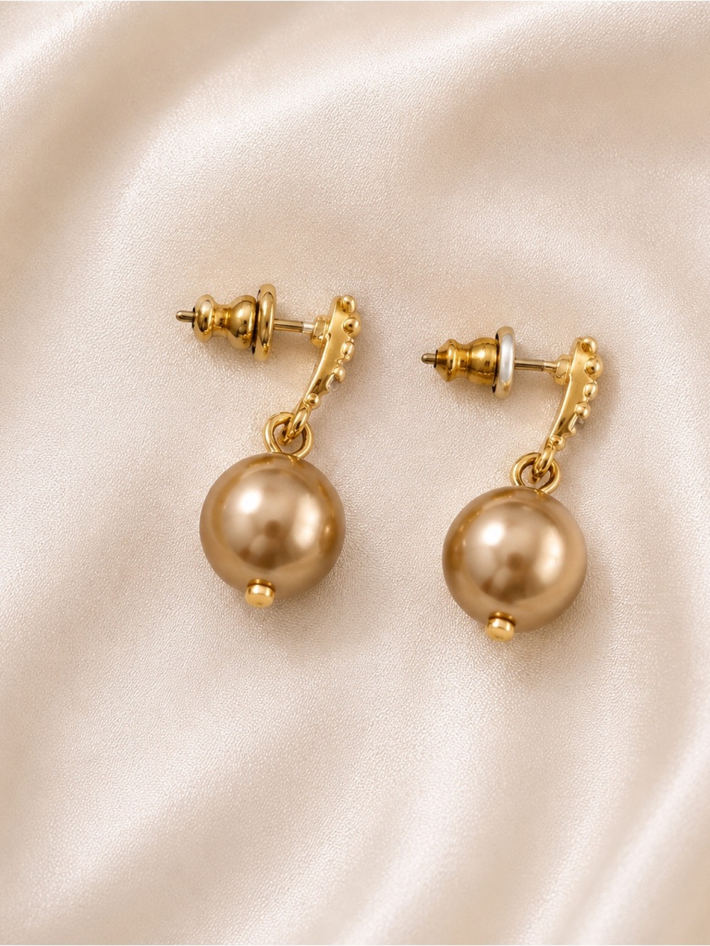 Champagne Faux Pearl Jewelry Set Necklace Bracelet Earrings - Picture 5 of 6